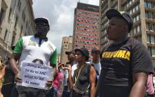  ANC member calling for Zuma to step down outside Luthuli House on 5 February 2018. Picture: Ihsaan Haffajee/EWN 