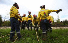 A group of South African firefighters have a break as they work to mop-up hot spots in an area close to Anzac, just outside of Fort McMurray, Alberta on June 2, 2016. Almost 300 South African firefighters started working to put out hot spots today near Fort McMurray. The pace of Fort McMurray residents' return to the wildfire-ravaged Canadian oil city accelerated, but continued to fall short of expectations. Authorities were prepared to welcome back as many as 40,000, more than double the previous day's count, but early indications suggested that the target would not be met. Picture: AFP.