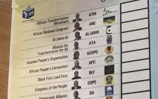 A ballot paper for the 2019 general elections. Picture: EWN