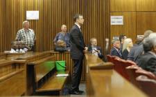 FILE: Oscar Pistorius is pictured standing in the dock. Picture: Pool.