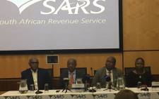 Sars commissioner Tom Moyane and other executives during a briefing on the KPMG report. Picture: Gia Nicolaides/EWN