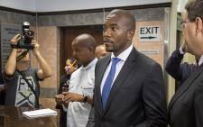 DA leader Mmusi Maimane laid charges against the Gupta brothers and Duduzane Zuma at a Cape Town police station on 17 March 2016. 