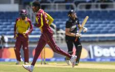 West Indies spinner Akeal Hosein celebrates the fall of a New Zealand wicket in their T20 International match on 14 August 2022. Picture: @windiescricket/Twitter
