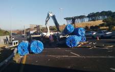 The load which fell off the truck is concrete sewage blocks and recovery has just begun. Picture: Twitter: @CityofCT