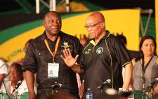 The ANC's newly elected Deputy President Cyril Ramaphosa with re-elected ANC President Jacob Zuma, in Mangaung. Picture: Taurai Maduna/EWN.