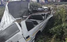 FILE: The wreckage of a taxi that crashed on the M1 North between Marlboro Drive and Buccleuch Road. Picture: Netcare911