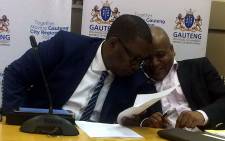 Gauteng Education MEC, Panyaza Lesufi (L) held a briefing where he announced that pupils on the online application waiting list were placed at schools. Picture: Masa Kekana/EWN.