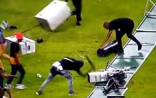 FILE: A screengrab of Kaizer Chiefs fans destroying camera equipment following their side's defeat to Free State Stars in a Nedbank Cup match at the Moses Mabhida Stadium on 21 April 2018.