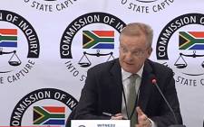 A screengrab shows Nedbank CEO Mike Brown give testimony at the state capture inquiry on 19 September 2018. Picture: SABC Digital News/youtube.com