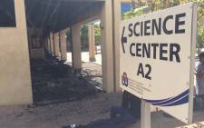 The science centre and the administration block at the North West University have been destroyed by a fire during a violent demonstration at the institution on Wednesday night. Picture: Vumani Mkhize/EWN.