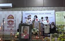 Gauteng health officials, members of Denosa and Cosatu, Tembisa Hospital staff and activists are all present to bid farewell to slain Lebohang Monene at a memorial service on 15 February 2022. Picture: Tembisa Hospital - TPTH/Facebook.