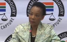 A screengrab of former South African Airways (SAA) Human Resources general manager Mathulwane Emily Mpshe appearing at the Zondo Commission on 1 July 2019.