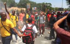 Students clash with police during demonstrations over the use of Afrikaans at the University of Pretoria, 19 February 2016. Picture: EWN. 