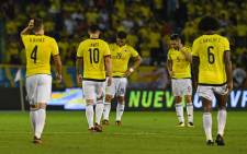 Colombian players react after losing to Paraguay their 2018 World Cup football qualifier match in Barranquilla, Colombia, on 5 October, 2017. Picture: AFP.
