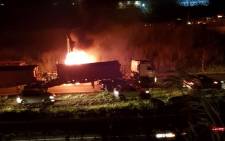 A burning truck on the N3 near Durban. Picture: Supplied
