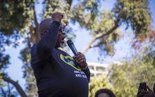 ANC secretary-general Gwede Mantashe addresses members of Cosatu, the ANC and the SACP, who marched through Sandton to the JSE to demand transformation in South Africa's financial system. Picture: Thomas Holder/EWN