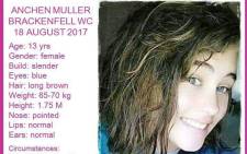 13-year-old Anchen Muller is missing. Picture: Pink Ladies.