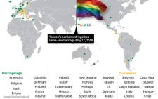Graphic showing places where gay marriage and civil unions are legal. Picture: AFP