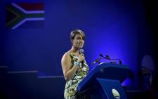 Natalie Maimane, the wife of DA leader Mmusi Maimane, addresses delegates at the party's elective congress in Tshwane on 7 April 2018. Picture: Sethembiso Zulu/EWN