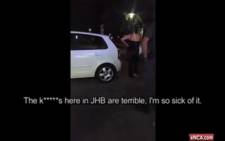 This screengrab via an eNCA video shows the woman who called Johannesburg police officers the k-word.