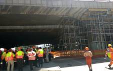 Officials inspect the Selby bridge as part of the M2 full closure. Picture:@MyJRA/Twitter.