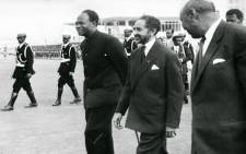 Reproduction of a file photo dated 25 May 1963 shows the Ethiopian Emperor Haile Selassie (C) and Ghana's founder and first President Kwame Nkrumah (L) during the formation of the Organization of African Unity in Addis Ababa. Picture: AFP.