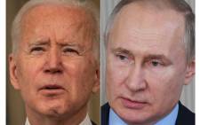 FILE: A combination of photos of US President Joe Biden on 15 March 2021 and Russian President Vladimir Putin on 6 March 2020. Picture: Eric Baradat, Alexey Nikolsky/AFP/Sputnik