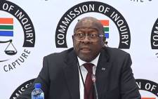 A screengrab shows Finance Minister Nhlanhla Nene giving testimony at the state capture commission of inquiry on 3 October 2018. Picture: SABC Digital News/youtube.com