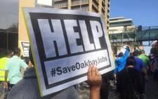 A group of around 100 Oakbay employees marched to Absa on 26 April 2016. Picture: Gia Nicolaides/EWN.