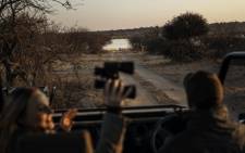 Ranger Stian Loubser (R) points at a lioness while driving a couple of tourists from Johannesburg during a guided safari tour at the Dinokeng Game Reserve outside Pretoria, on 7 August 2020. Picture: AFP