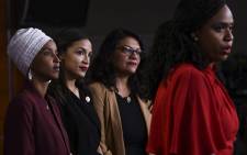 US Representatives Ayanna Pressley (D-MA) speaks as, Ilhan Abdullahi Omar (D-MN)(L), Rashida Tlaib (D-MI) (2R), and Alexandria Ocasio-Cortez (D-NY) hold a press conference, to address remarks made by US President Donald Trump earlier in the day, at the US Capitol in Washington, DC on 15 July 2019. Picture: AFP