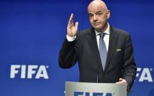 Fifa President Gianni Infantino gestures while speaking during a press briefing. Picture: AFP
