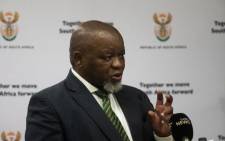 Energy and Mineral Resources Minister Gwede Mantashe at a media briefing on the coronavirus on 25 March 2020 in Pretoria. Picture: Kayleen Morgan/Eyewitness News