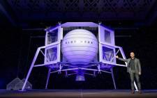 Blue Origin founder Jeff Bezos unveils the 'Blue Moon' lander. Picture: @blueorigin/Twitter