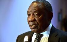 Deputy President Cyril Ramaphosa addressing media at the WEF in Davos, Switzerland. Picture: GCIS