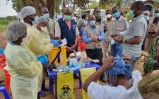 Health workers at Matanda health centre in the Democratic Republic of Congo receiving the Ebola vaccination on 15 February 2021. Picture: Twitter/@WHOAFRO
