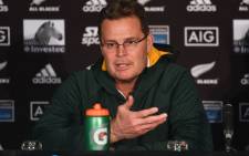 FILE: South Africa's head coach Rassie Erasmus speaks to the media in a post-match presser after the Rugby Championship match between New Zealand and South Africa at Westpac Stadium in Wellington on 27 July 2019. Picture: AFP