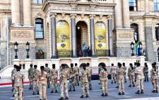 SANDF members on parade during a dress rehearsal for the 2022 State of the Nation Address at City Hall on 9 February 2022. Picture: @ParliamentofRSA/Twitter