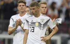 Germany's forward Thomas Mueller reacts after losing the Russia 2018 World Cup Group F football match between Germany and Mexico at the Luzhniki Stadium in Moscow on 17 June, 2018. Picture: AFP.