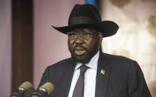 FILE: President of the Republic of South Sudan, Salva Kiir Mayardit, makes an address on 9 July 2017. Picture: AFP.