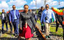 Transport Minister Sindisiwe Chikunga visited communities illegally occupying railway tracks in Langa and Philippi on 11 September 2023. Picture: @Dotransport/X