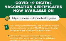 The COVID-19 vaccine certificate portal. Picture: @HealthZA/Twitter