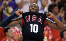 In this file photo taken on 24 August, USA's Kobe Bryant celebrates at the end of the men's basketball gold medal match Spain against The US of the Beijing 2008 Olympic Games at the Olympic basketball Arena in Beijing. Picture: AFP
