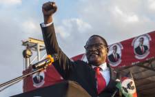 FILE: Malawi’s new President Lazarus Chakwera addresses supporters at Mtandire locations in the suburb of the capital Lilongwe where he held his final rally, 20 June 2020. Picture: AFP