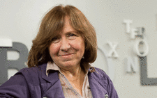 A photo taken on 11 October, 2013 shows Belarusian journalist and writer Svetlana Alexievich posing during her visit at the 65th Book Fair in Frankfurt am Main, western Germany. Picture: AFP.