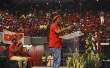 EFF leader Julius Malema addressing supports at the party’s election registration campaign at the Standard Bank Arena in Johannesburg. Picture: @EFFSouthAfrica/Twitter