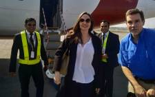 Angelina Jolie, a special envoy for the United Nations High Commissioner for Refugees (UNHCR), arrives at the airport in Cox's Bazar in southern Bangladesh on 4 February 2019, ahead of a visit to nearby Rohingya refugee camps. Picture: AFP.