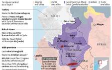 A map locating weekend air raids and territorial control in Idlib province, Syria, with data on the risk of a humanitarian crisis in the region. Picture: AFP