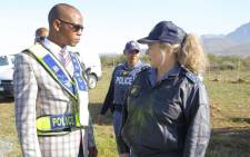 Deputy Police Minister Bongani Mkongi visiting roadblocks in Worcester ahead of his engagement with the community members of Avian Park on 14 August. Picture: SAPS.