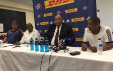 Stormers' Gert Smal, Sam Dube, Thelo Wakefield and Allister Coetzee briefing the media on 3 February 2015. Picture: Alicia Pillay/EWN